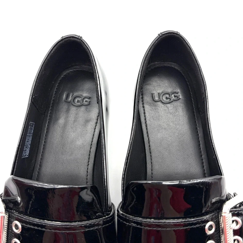 UGG Loafers Womens Patent Leather Size 6 M Black With Silver Tone Buckle